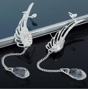 2019 New Silver Plated Angel Wing Stylist Crystal Earrings Drop Dangle Ear Stud For Women Long Cuff Earring Bohemia Jewelrys