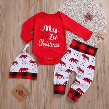 Load image into Gallery viewer, Lovely Kids Baby Girl Boy My First Christmas Letter Romper Pant Hat Outfits Xmas Set Autumn Clothing
