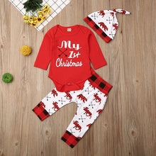 Load image into Gallery viewer, Lovely Kids Baby Girl Boy My First Christmas Letter Romper Pant Hat Outfits Xmas Set Autumn Clothing

