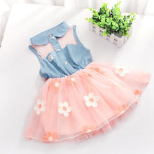 Load image into Gallery viewer, 2018 New Summer Dress Children&#39;s Clothing Girls Denim Stitching Baby Girl Dresses Party Wedding Children&#39;s Mesh Princess Dress
