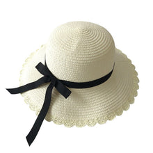 Load image into Gallery viewer, Girls Summer Cap Black Ribbon Decorate Wavy Straw Hat For Girls Children Panama Hat Kids Sun Cap Baby Beach Hats
