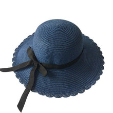 Load image into Gallery viewer, Girls Summer Cap Black Ribbon Decorate Wavy Straw Hat For Girls Children Panama Hat Kids Sun Cap Baby Beach Hats
