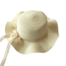 Load image into Gallery viewer, Girls Summer Cap Black Ribbon Decorate Wavy Straw Hat For Girls Children Panama Hat Kids Sun Cap Baby Beach Hats
