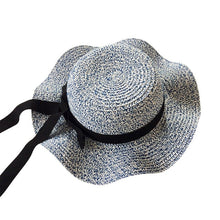 Load image into Gallery viewer, Girls Summer Cap Black Ribbon Decorate Wavy Straw Hat For Girls Children Panama Hat Kids Sun Cap Baby Beach Hats
