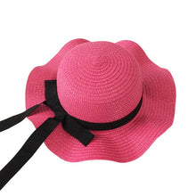 Load image into Gallery viewer, Girls Summer Cap Black Ribbon Decorate Wavy Straw Hat For Girls Children Panama Hat Kids Sun Cap Baby Beach Hats
