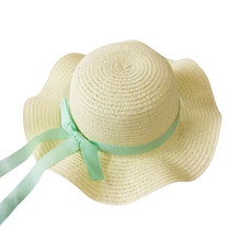 Load image into Gallery viewer, Girls Summer Cap Black Ribbon Decorate Wavy Straw Hat For Girls Children Panama Hat Kids Sun Cap Baby Beach Hats

