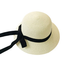 Load image into Gallery viewer, Girls Summer Cap Black Ribbon Decorate Wavy Straw Hat For Girls Children Panama Hat Kids Sun Cap Baby Beach Hats
