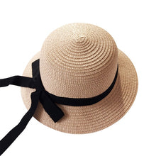 Load image into Gallery viewer, Girls Summer Cap Black Ribbon Decorate Wavy Straw Hat For Girls Children Panama Hat Kids Sun Cap Baby Beach Hats
