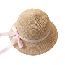 Load image into Gallery viewer, Girls Summer Cap Black Ribbon Decorate Wavy Straw Hat For Girls Children Panama Hat Kids Sun Cap Baby Beach Hats

