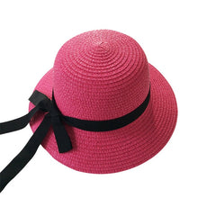 Load image into Gallery viewer, Girls Summer Cap Black Ribbon Decorate Wavy Straw Hat For Girls Children Panama Hat Kids Sun Cap Baby Beach Hats
