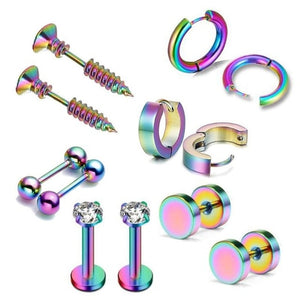 12Pcs/set Stainless Steel Ear Studs Unisex Screw Barbell Piercing Earrings Ear Ring for Women Men Jewelry Decoration