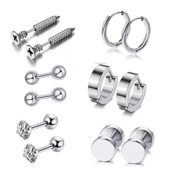 12Pcs/set Stainless Steel Ear Studs Unisex Screw Barbell Piercing Earrings Ear Ring for Women Men Jewelry Decoration
