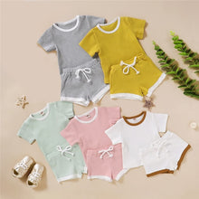 Load image into Gallery viewer, 2020 Toddler Baby Boys Girls Summer Clothing Newborn Kids Baby Girls Ribbed Knitted Short Sleeve T-shirts+Shorts Tracksuits Sets
