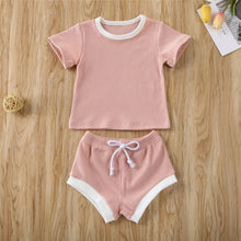 Load image into Gallery viewer, 2020 Toddler Baby Boys Girls Summer Clothing Newborn Kids Baby Girls Ribbed Knitted Short Sleeve T-shirts+Shorts Tracksuits Sets
