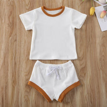 Load image into Gallery viewer, 2020 Toddler Baby Boys Girls Summer Clothing Newborn Kids Baby Girls Ribbed Knitted Short Sleeve T-shirts+Shorts Tracksuits Sets

