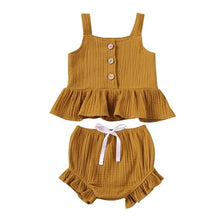 Load image into Gallery viewer, 1-5Years Kid Newborn Baby Girls Button Sleeveless Tank Tok + mini  shorts Outfits  2pcs Clothing Set
