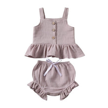 Load image into Gallery viewer, 1-5Years Kid Newborn Baby Girls Button Sleeveless Tank Tok + mini  shorts Outfits  2pcs Clothing Set
