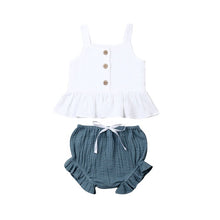 Load image into Gallery viewer, 1-5Years Kid Newborn Baby Girls Button Sleeveless Tank Tok + mini  shorts Outfits  2pcs Clothing Set
