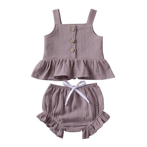 1-5Years Kid Newborn Baby Girls Button Sleeveless Tank Tok + mini  shorts Outfits  2pcs Clothing Set