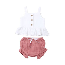 Load image into Gallery viewer, 1-5Years Kid Newborn Baby Girls Button Sleeveless Tank Tok + mini  shorts Outfits  2pcs Clothing Set

