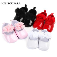 Load image into Gallery viewer, Baby Girl Princess PU Leather Shoes With Flowers Infant Soft Sole First Walkers Spring Summer Bebe Crib Shoes Patent Leather
