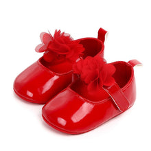 Load image into Gallery viewer, Baby Girl Princess PU Leather Shoes With Flowers Infant Soft Sole First Walkers Spring Summer Bebe Crib Shoes Patent Leather

