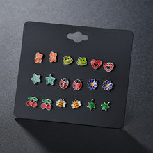 Load image into Gallery viewer, 12 PCS/SET Lollipop&amp;alpaca&amp;Unicorn shape Earring Set For Girls Crystal Statement Earring Jewelry Metal Wedding Earrings ER200108
