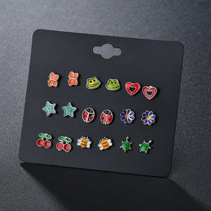12 PCS/SET Lollipop&alpaca&Unicorn shape Earring Set For Girls Crystal Statement Earring Jewelry Metal Wedding Earrings ER200108