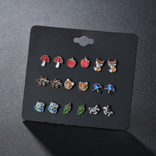 Load image into Gallery viewer, 12 PCS/SET Lollipop&amp;alpaca&amp;Unicorn shape Earring Set For Girls Crystal Statement Earring Jewelry Metal Wedding Earrings ER200108
