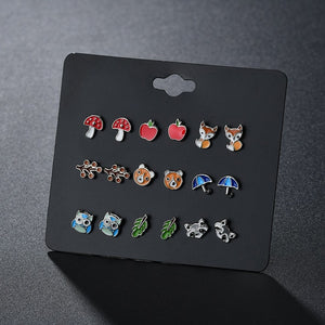 12 PCS/SET Lollipop&alpaca&Unicorn shape Earring Set For Girls Crystal Statement Earring Jewelry Metal Wedding Earrings ER200108