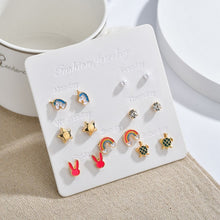 Load image into Gallery viewer, 12 PCS/SET Lollipop&amp;alpaca&amp;Unicorn shape Earring Set For Girls Crystal Statement Earring Jewelry Metal Wedding Earrings ER200108
