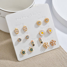 Load image into Gallery viewer, 12 PCS/SET Lollipop&amp;alpaca&amp;Unicorn shape Earring Set For Girls Crystal Statement Earring Jewelry Metal Wedding Earrings ER200108
