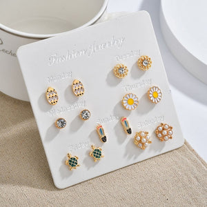 12 PCS/SET Lollipop&alpaca&Unicorn shape Earring Set For Girls Crystal Statement Earring Jewelry Metal Wedding Earrings ER200108
