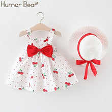 Load image into Gallery viewer, Humor Bear New Summer Baby Girl Clothes Strap Bow Vest + Floral Shorts + Fashion Hat 3Pcs Set Baby Clothing Suit Girls Clothes
