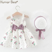 Load image into Gallery viewer, Humor Bear New Summer Baby Girl Clothes Strap Bow Vest + Floral Shorts + Fashion Hat 3Pcs Set Baby Clothing Suit Girls Clothes
