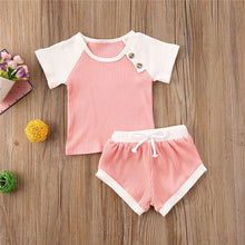 Load image into Gallery viewer, 2020 Toddler Baby Boys Girls Summer Clothing Newborn Kids Baby Girls Ribbed Knitted Short Sleeve T-shirts+Shorts Tracksuits Sets
