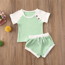 Load image into Gallery viewer, 2020 Toddler Baby Boys Girls Summer Clothing Newborn Kids Baby Girls Ribbed Knitted Short Sleeve T-shirts+Shorts Tracksuits Sets
