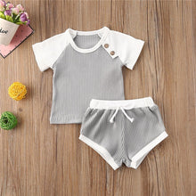 Load image into Gallery viewer, 2020 Toddler Baby Boys Girls Summer Clothing Newborn Kids Baby Girls Ribbed Knitted Short Sleeve T-shirts+Shorts Tracksuits Sets
