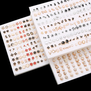 100Pair/lot Multi-style Colorful Fruit Flower Geometric Crystal Stud Earrings Set For Women Girls Plastic Earrings Jewelry Gifts