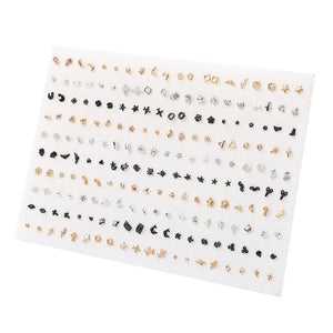 100Pair/lot Multi-style Colorful Fruit Flower Geometric Crystal Stud Earrings Set For Women Girls Plastic Earrings Jewelry Gifts