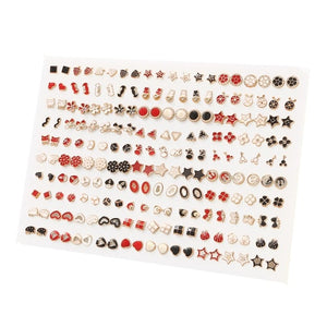 100Pair/lot Multi-style Colorful Fruit Flower Geometric Crystal Stud Earrings Set For Women Girls Plastic Earrings Jewelry Gifts