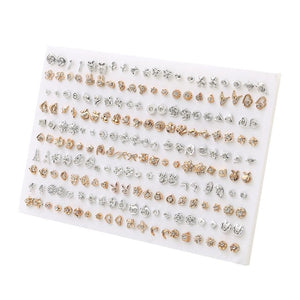 100Pair/lot Multi-style Colorful Fruit Flower Geometric Crystal Stud Earrings Set For Women Girls Plastic Earrings Jewelry Gifts