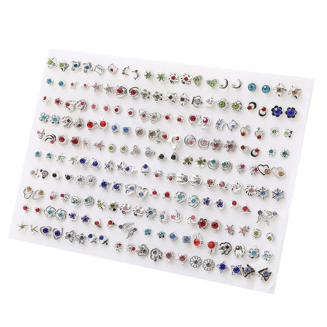 100Pair/lot Multi-style Colorful Fruit Flower Geometric Crystal Stud Earrings Set For Women Girls Plastic Earrings Jewelry Gifts