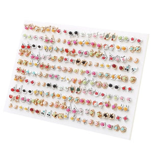 100Pair/lot Multi-style Colorful Fruit Flower Geometric Crystal Stud Earrings Set For Women Girls Plastic Earrings Jewelry Gifts