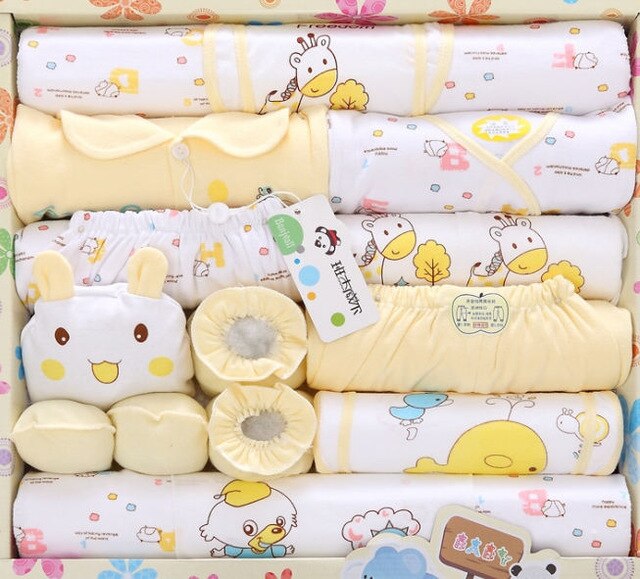 18 piece Newborn Baby Girl Boy Clothing Set 100% Cotton Infant Boy Clothing Suit Baby Girl Clothes Outfits Pants Hat Bib Gloves