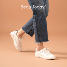 Load image into Gallery viewer, BeauToday Classic White Sneakers Women Genuine Cow Leather Cross-Tied Round Toe Ladies Casual Shoes Flat Heel Handmade A29039
