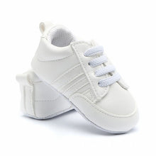 Load image into Gallery viewer, Baby Shoes Pu Leather Shoes Sports Sneakers Newborn Baby Boys Girls Stripe Pattern Shoes Infant Toddler Soft Anti-slip Shoes
