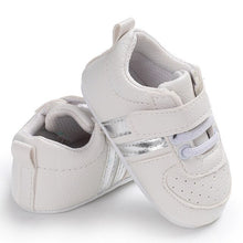 Load image into Gallery viewer, Baby Shoes Pu Leather Shoes Sports Sneakers Newborn Baby Boys Girls Stripe Pattern Shoes Infant Toddler Soft Anti-slip Shoes
