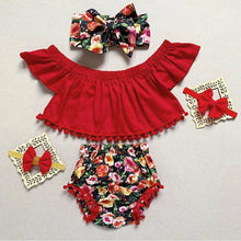Load image into Gallery viewer, 2019 Fashion Sweet Infant Kid Baby Girl Flower Fly-Sleeve Tops Pants Shorts 3pcs Summer Clothes 0-24M Dropshipping
