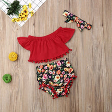 Load image into Gallery viewer, 2019 Fashion Sweet Infant Kid Baby Girl Flower Fly-Sleeve Tops Pants Shorts 3pcs Summer Clothes 0-24M Dropshipping
